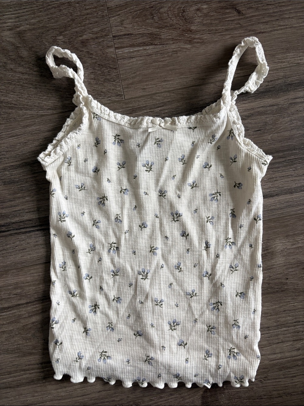 Women's Cream Floral Ribbed Cami Tank Top